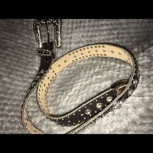 Brown leather bedazzled belt
